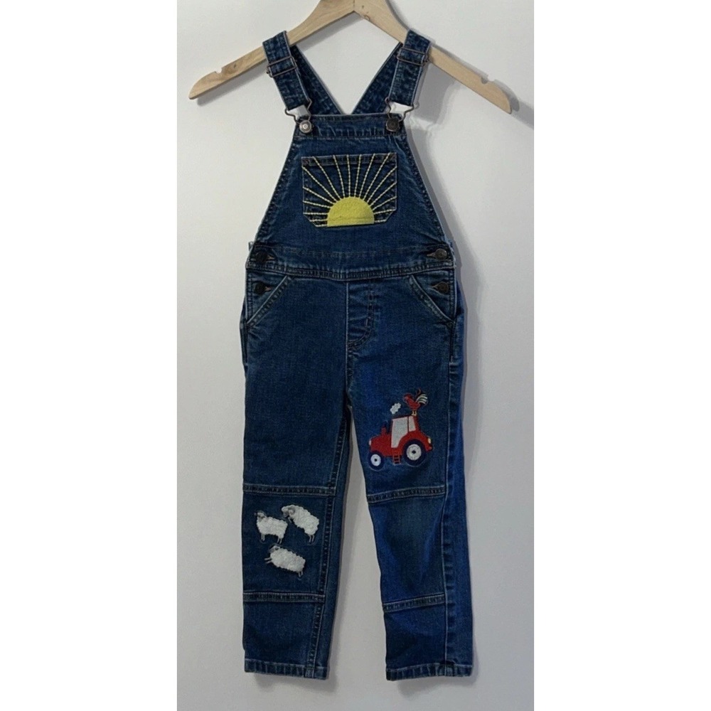 RARE Mini Boden Farmhouse Animals Tractor Overalls‎ Sz 4T EC Unisex Boys Girls